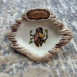 Vintage 1980s Treasure Craft Florida Owl Souvenir Ceramic Ashtray